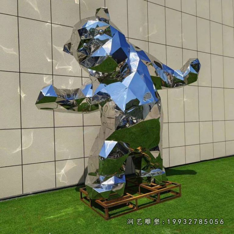 酒店不锈钢熊动物雕塑